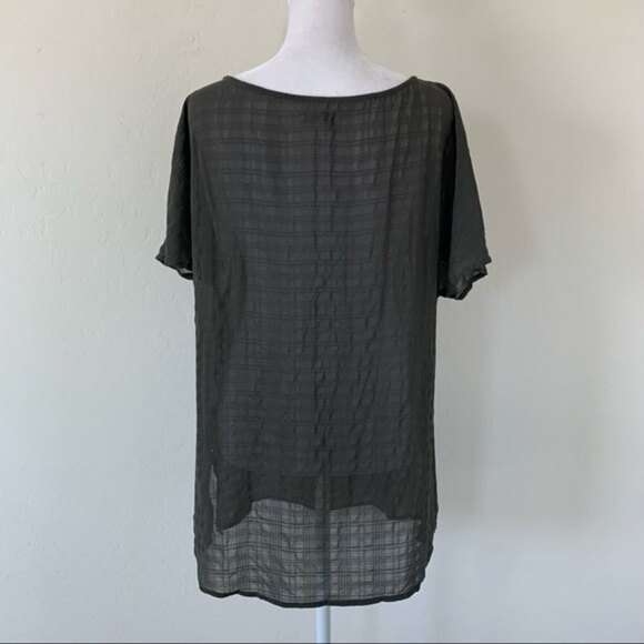 14th & Union Sheer Check Box Popover Tunic Top Size Medium - Picture 4 of 8